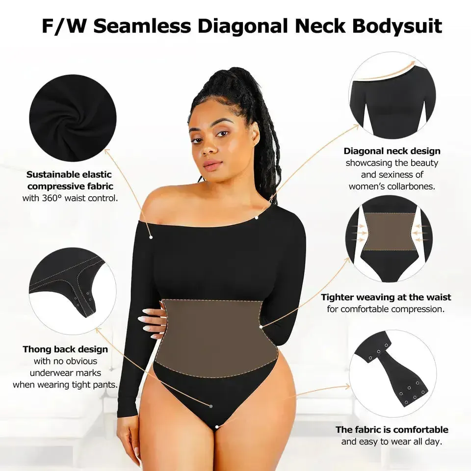 Long Sleeve Black Off Shoulder Compression Fit Bodysuit