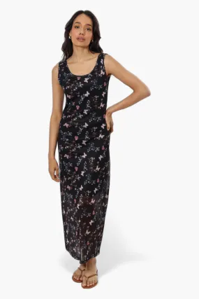 Majora Butterfly Pattern Mesh Maxi Dress - Black