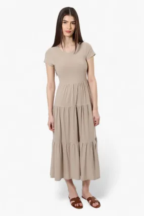 Majora Solid Cap Sleeve Tiered Maxi Dress - Taupe