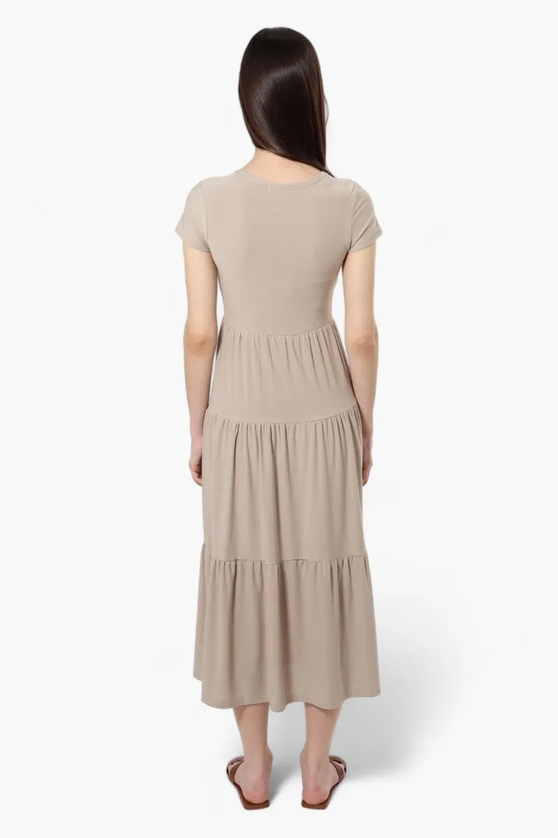 Majora Solid Cap Sleeve Tiered Maxi Dress - Taupe