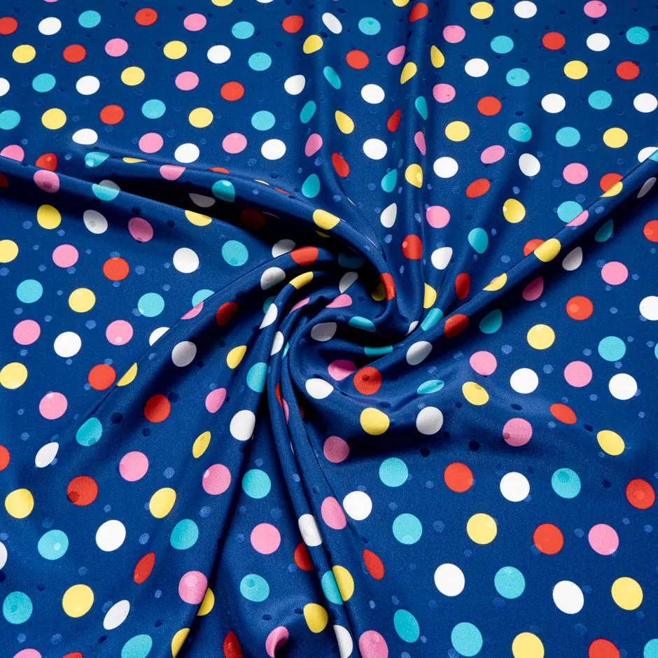 Multi-Coloured Spot Printed Blue Silk Jacquard