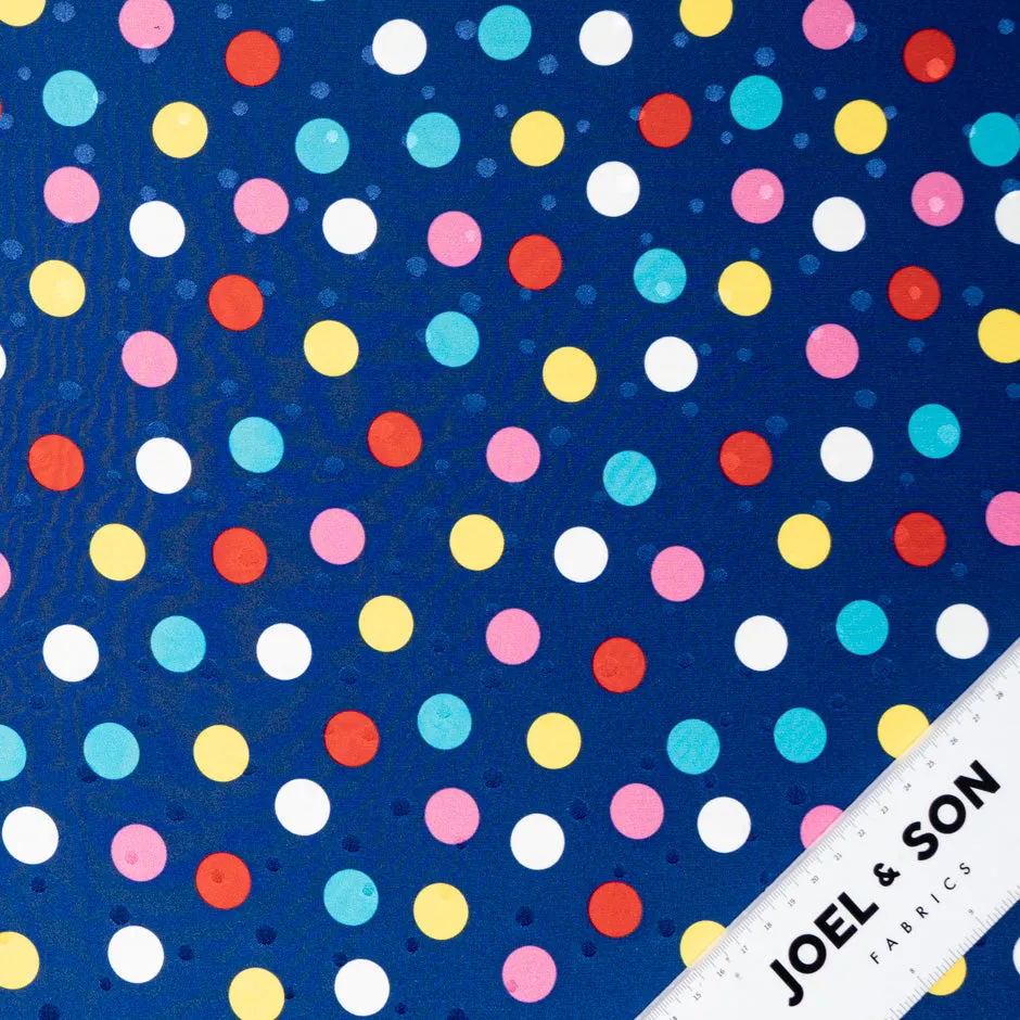 Multi-Coloured Spot Printed Blue Silk Jacquard