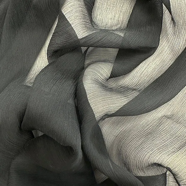 Navy Blue Woven Crinkled Silk Chiffon Fabric