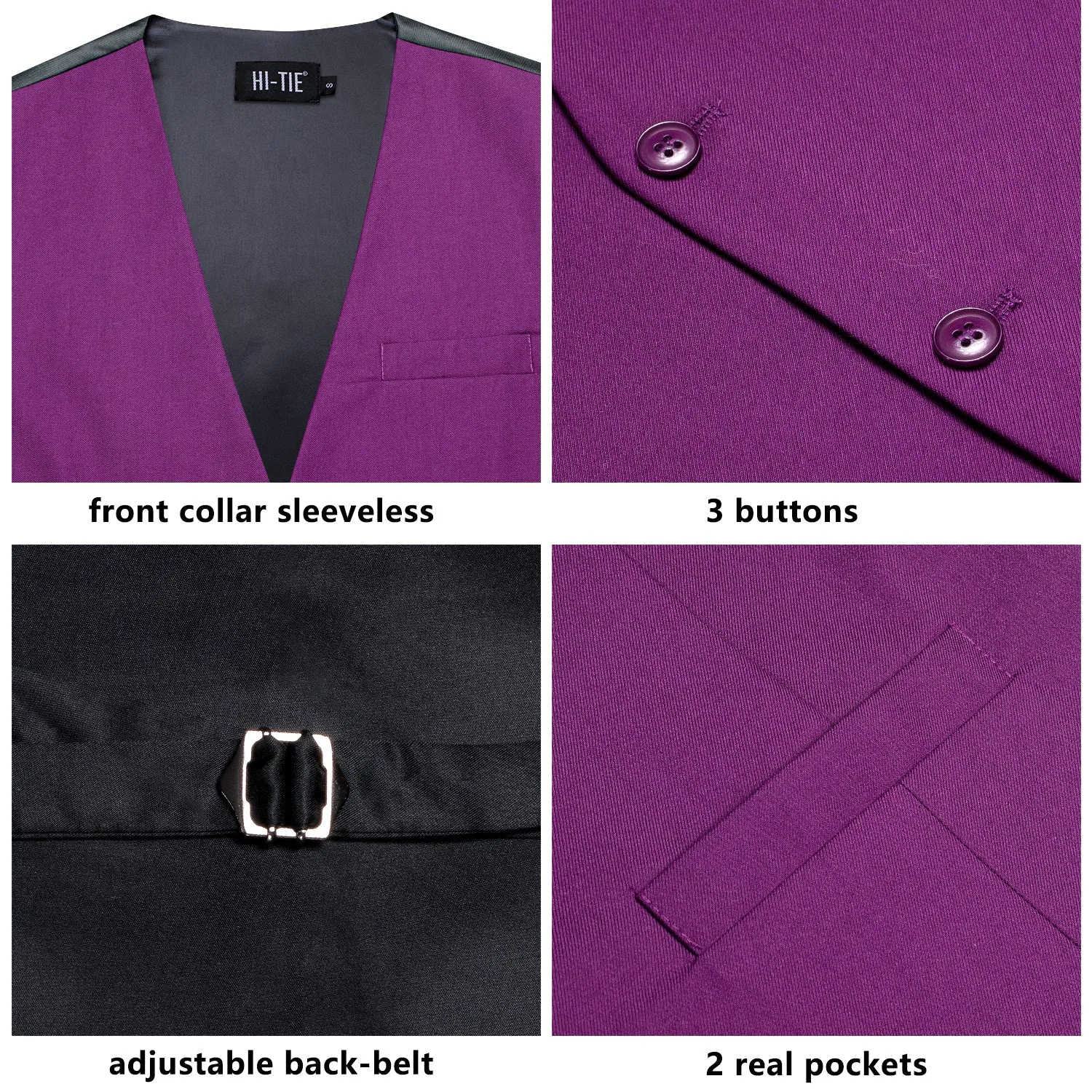 Purple Solid Silk Men's Single Vest Waistcoat