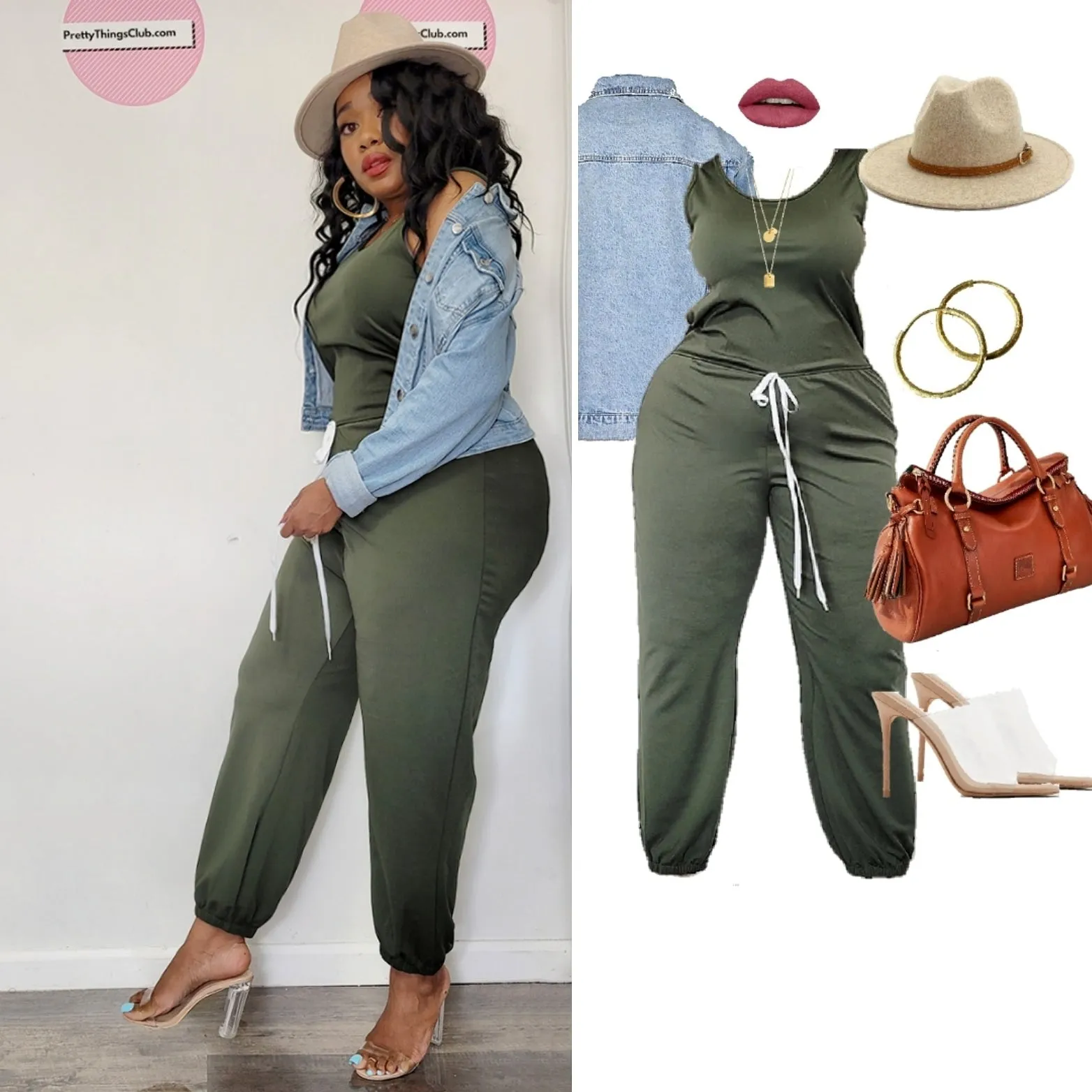 R&B- Jumpsuit with elastic ankle & tie at waist