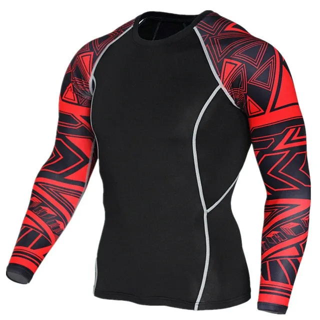 Red SPORTS Men SportsWear Stretching Wildling Series Protection Quick Breathable Dry Compression Rash Guard