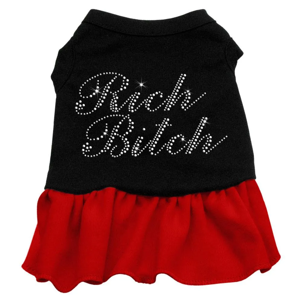 Rhinestone Rich Bitch Dress  Black with Red XXL (18)