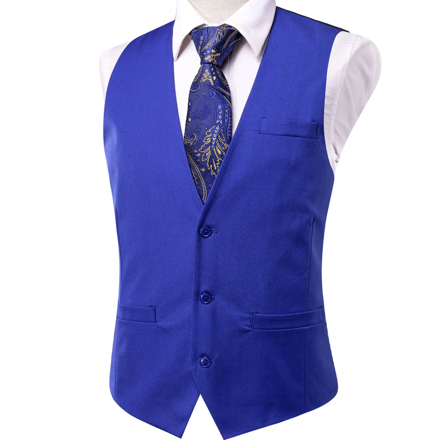 Royal Blue Solid Silk Men's Single Vest Waistcoat