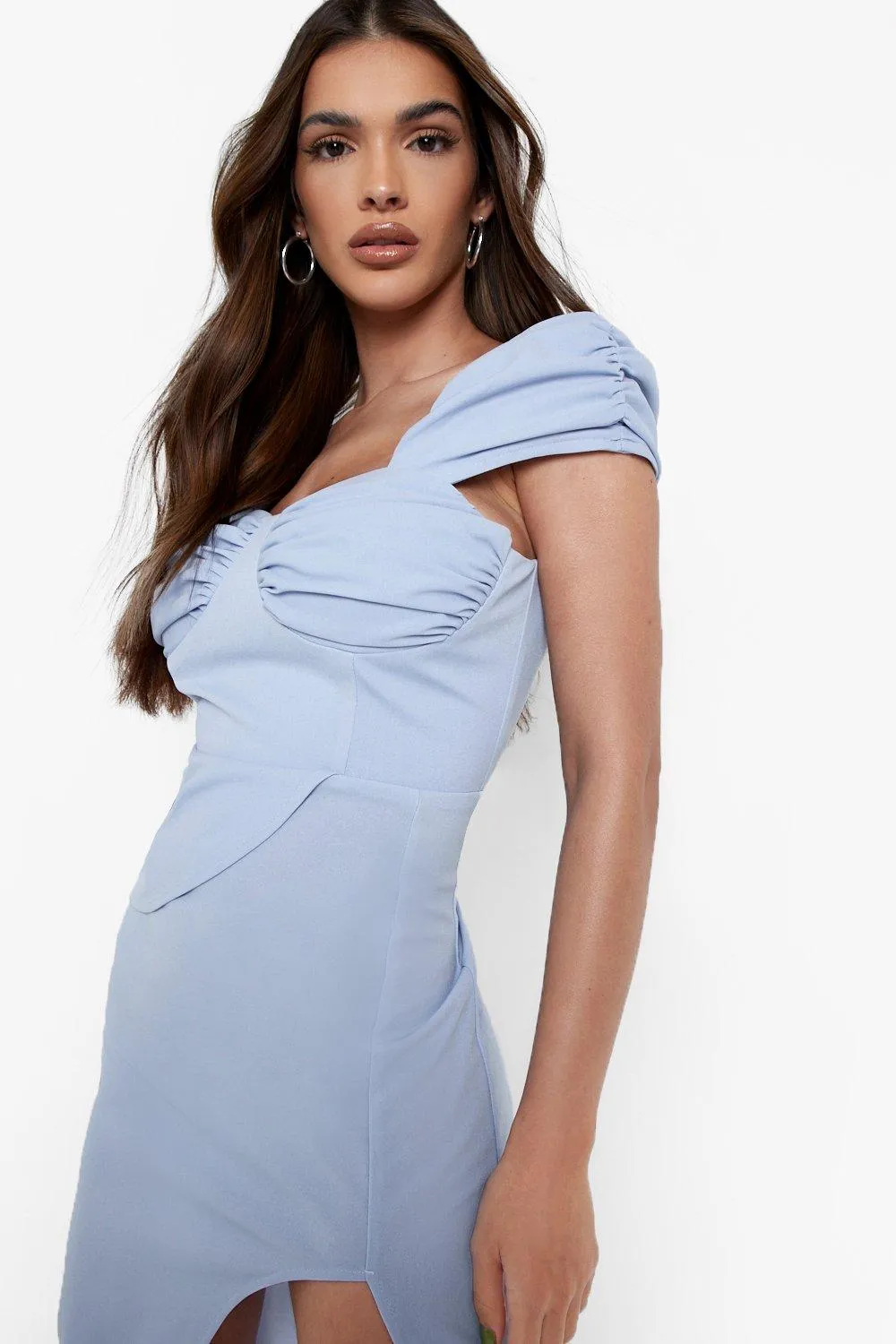 ruched detail split maxi dress