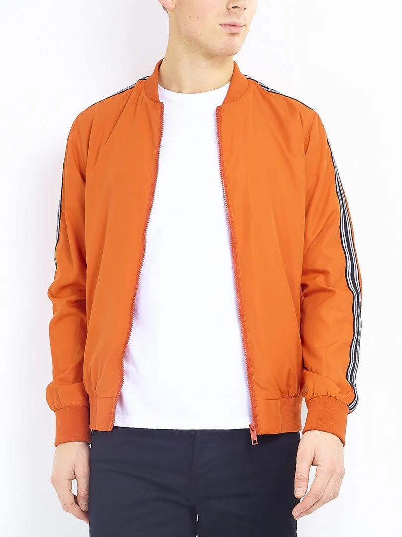 SLEEVE STRIPE DETAIL PLAIN COLOUR BOMBER JACKET