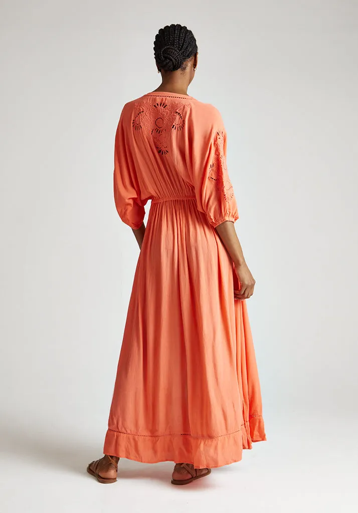 Somerton Kaftan Style Embroidered Maxi Dress In Orange