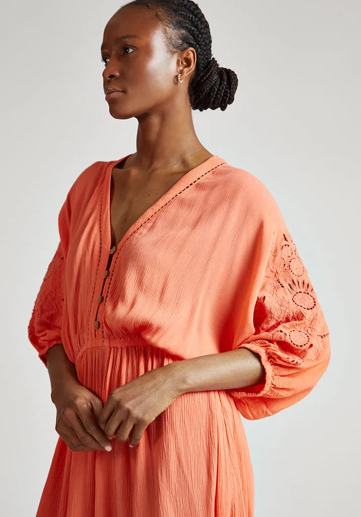 Somerton Kaftan Style Embroidered Maxi Dress In Orange