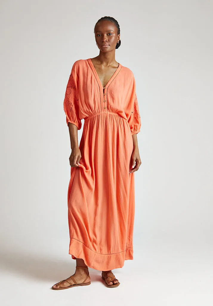 Somerton Kaftan Style Embroidered Maxi Dress In Orange