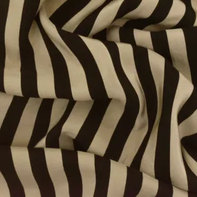 Taupe Beige-Black Stripe Printed Silk Crepe De Chine Woven Fabric