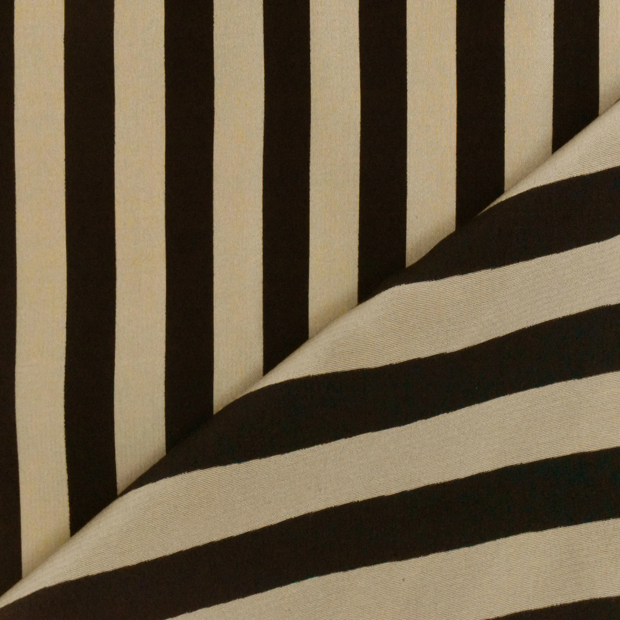 Taupe Beige-Black Stripe Printed Silk Crepe De Chine Woven Fabric