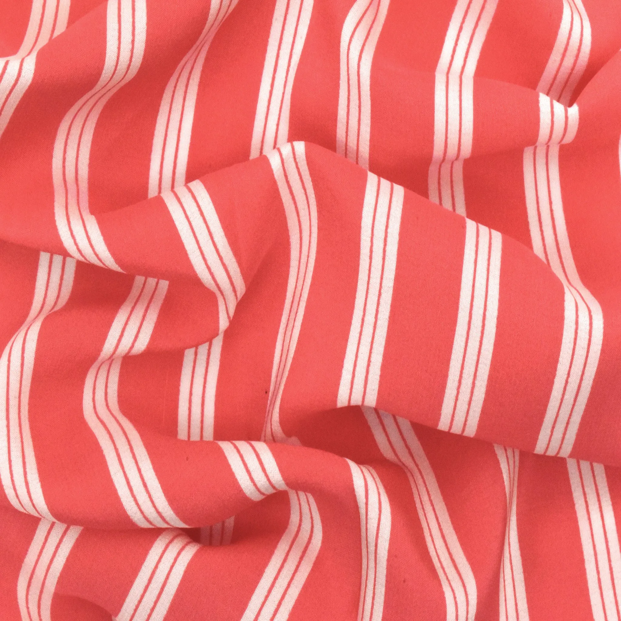 Watermelon Pink-Ivory Stripe Printed Silk Faille Woven Fabric