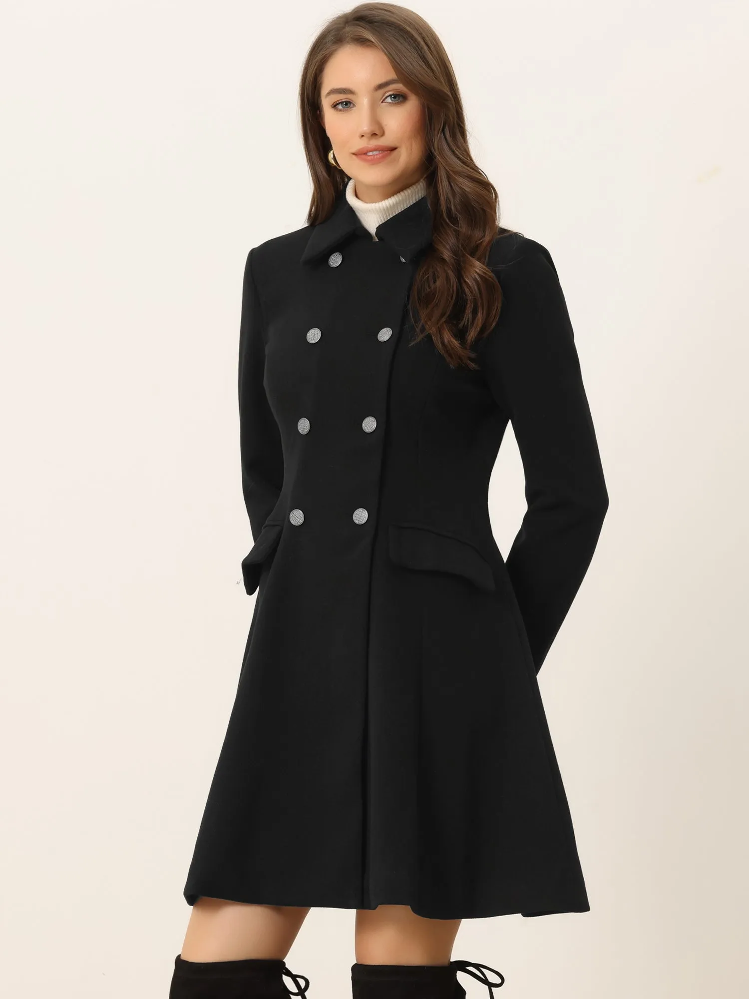 Winter Double Breasted Vintage A-line Flare Long Coat