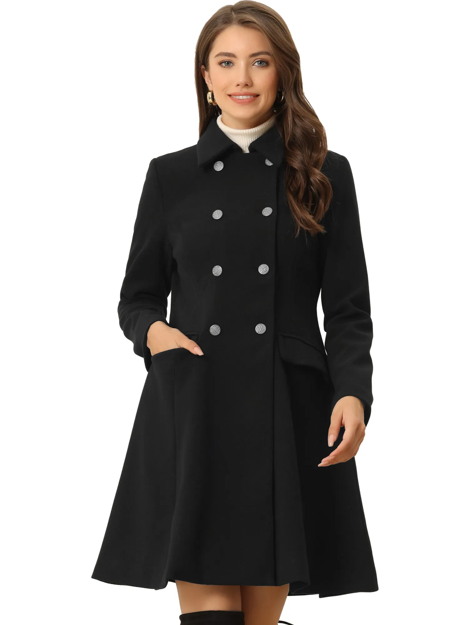 Winter Double Breasted Vintage A-line Flare Long Coat