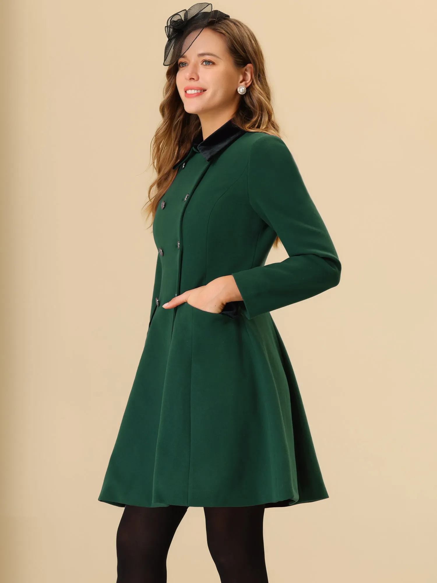 Winter Double Breasted Vintage A-line Flare Long Coat