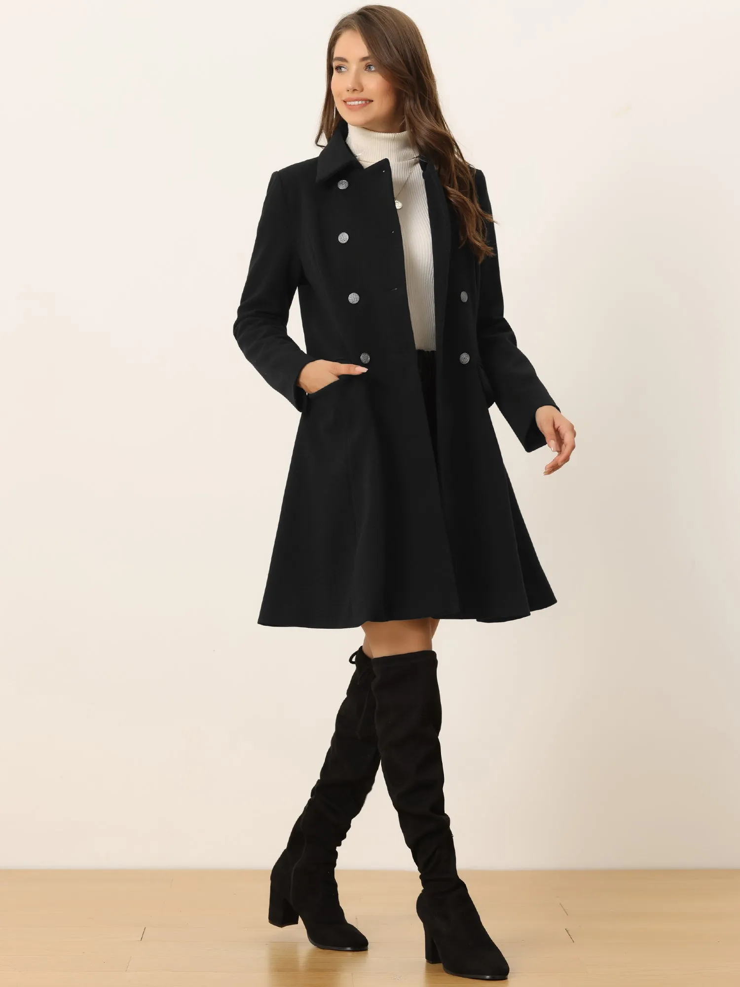 Winter Double Breasted Vintage A-line Flare Long Coat