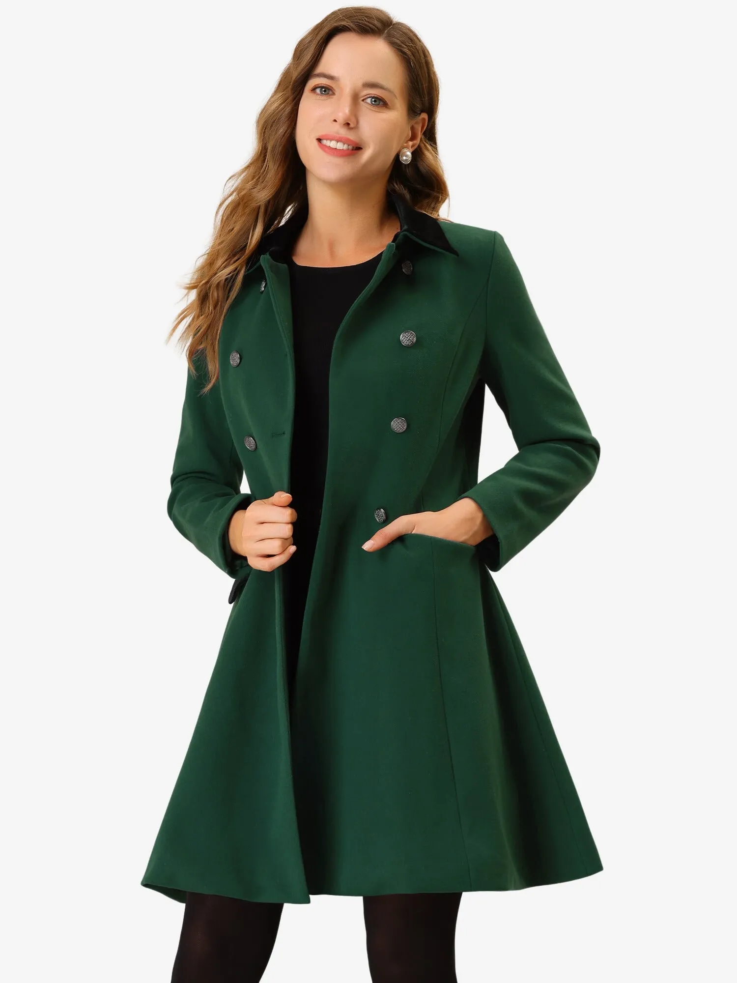 Winter Double Breasted Vintage A-line Flare Long Coat