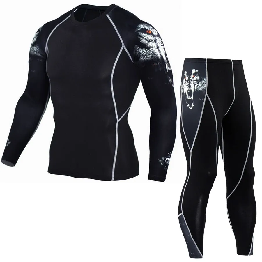 Wolf Sportswear Rash Guard Sport Shirt Men Compression Pants Gym Running Shirt Men Fitness Leggings Clothes Tight Suit