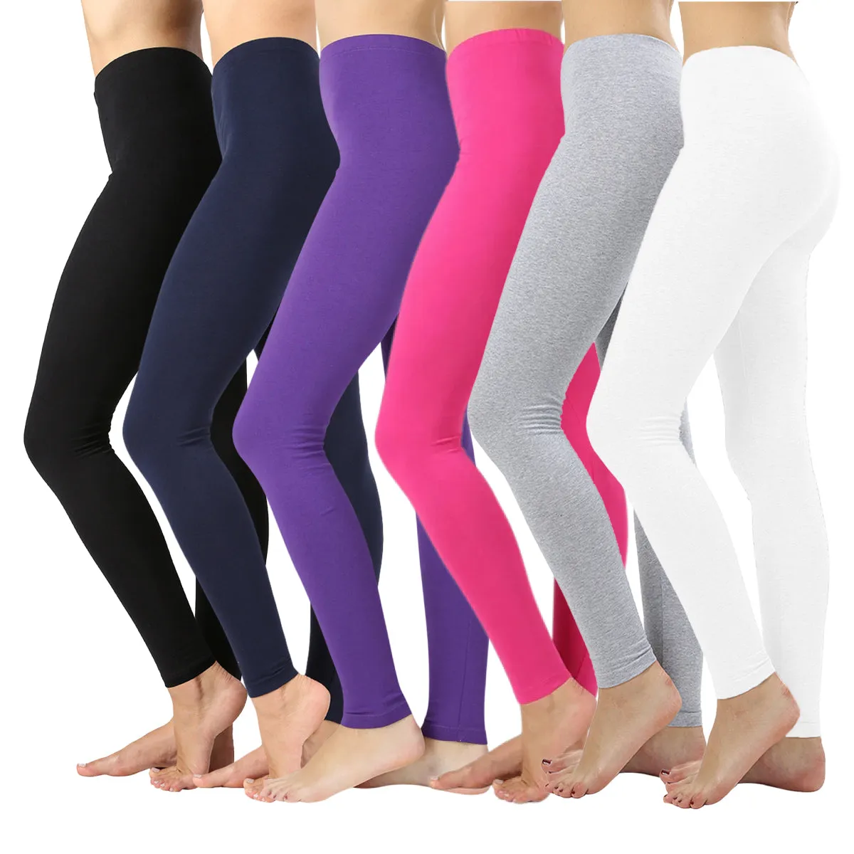 Women Basic Solid Color Cotton Full Length Leggings