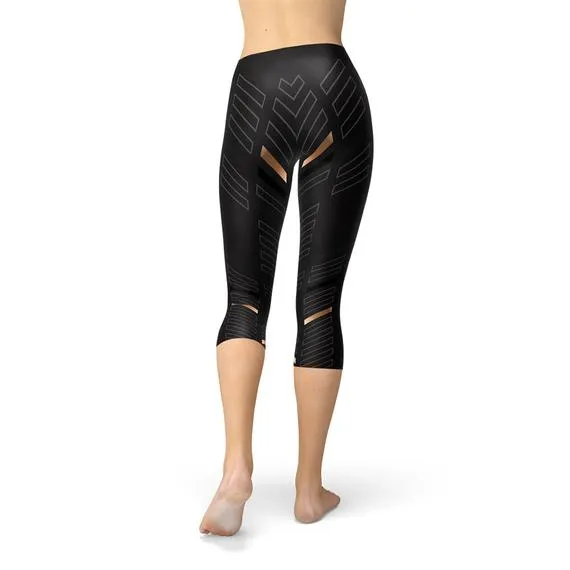 Women Sports Stripes Capri Leggings