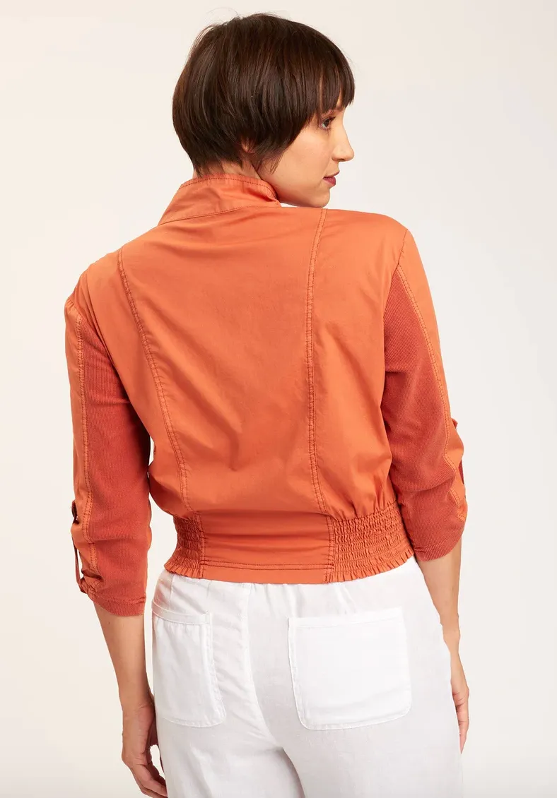 XCVI Ruched waist Bomber-Brick